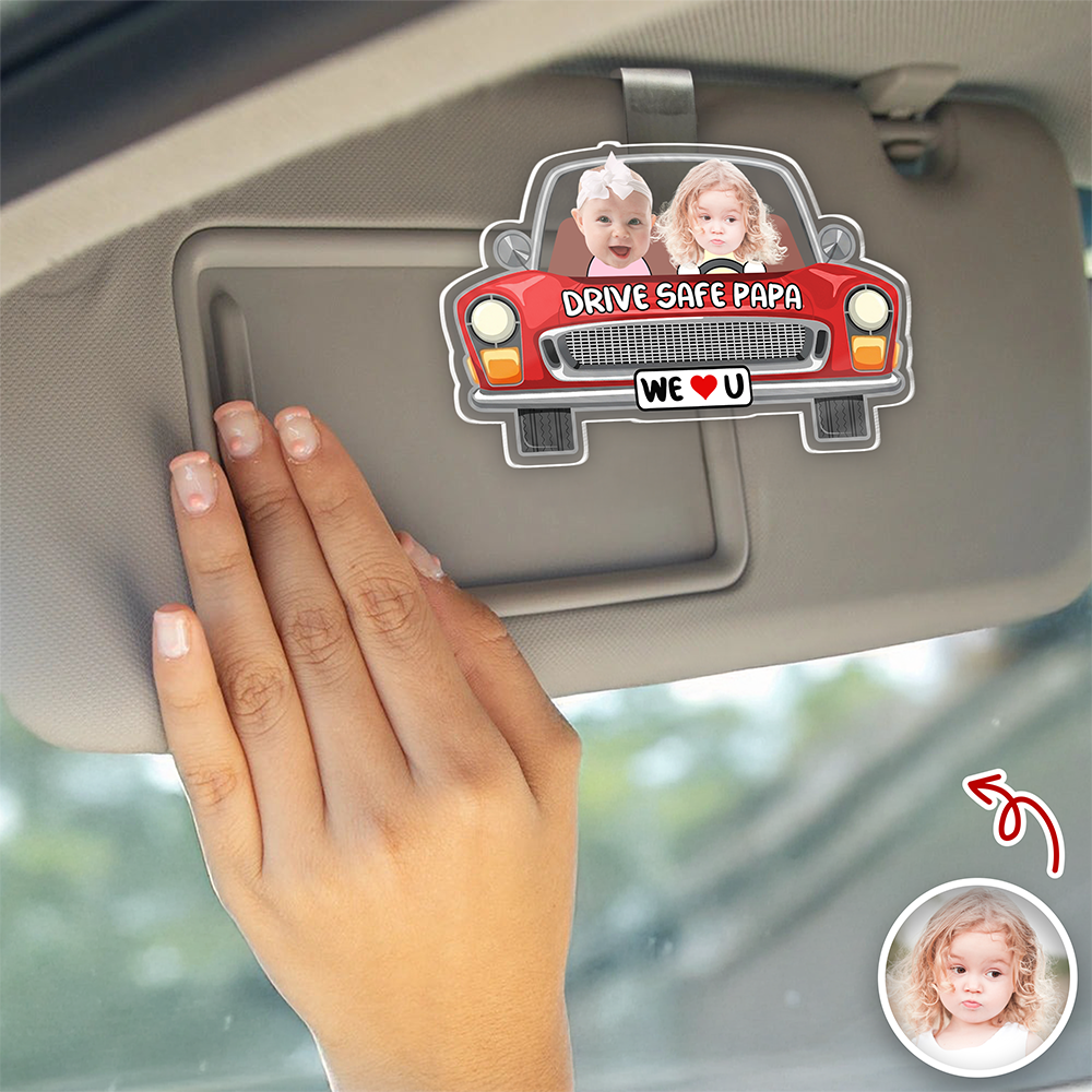 Personalized Kids Photo Car Visor Clip Gift for Dad HN590 - Acrylic Car Visor Clip Fix GradoCreations