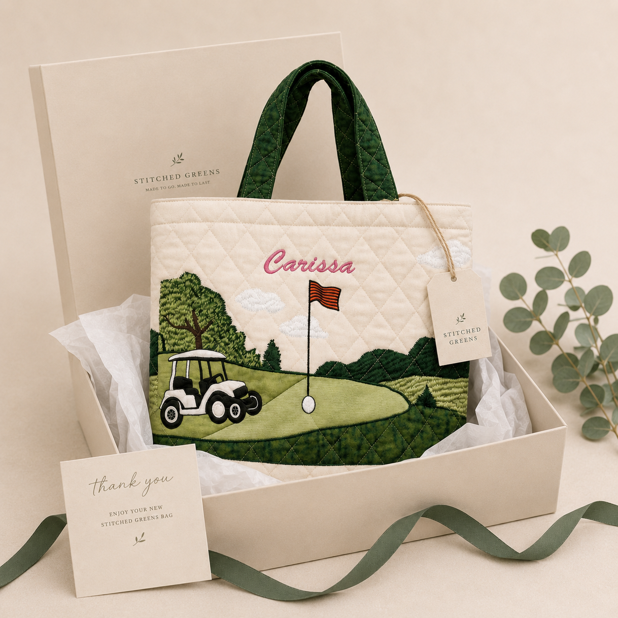 Personalized Golf Lover Quilted Tote Bag Custom Name Gift for Her