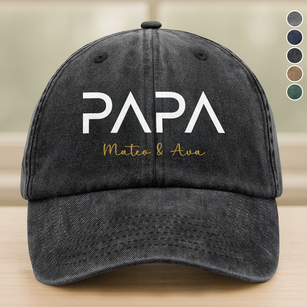 Personalized Washed Denim Baseball Cap Custom Name Gift for Dad HN590 - Washed Denim Baseball Cap GradoCreations