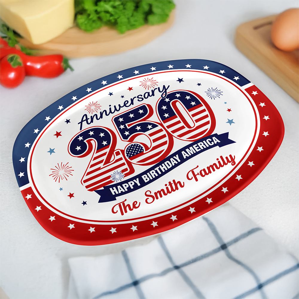 Personalized Family Name Platter USA 250th Anniversary Gift HN590 - Platter GradoCreations