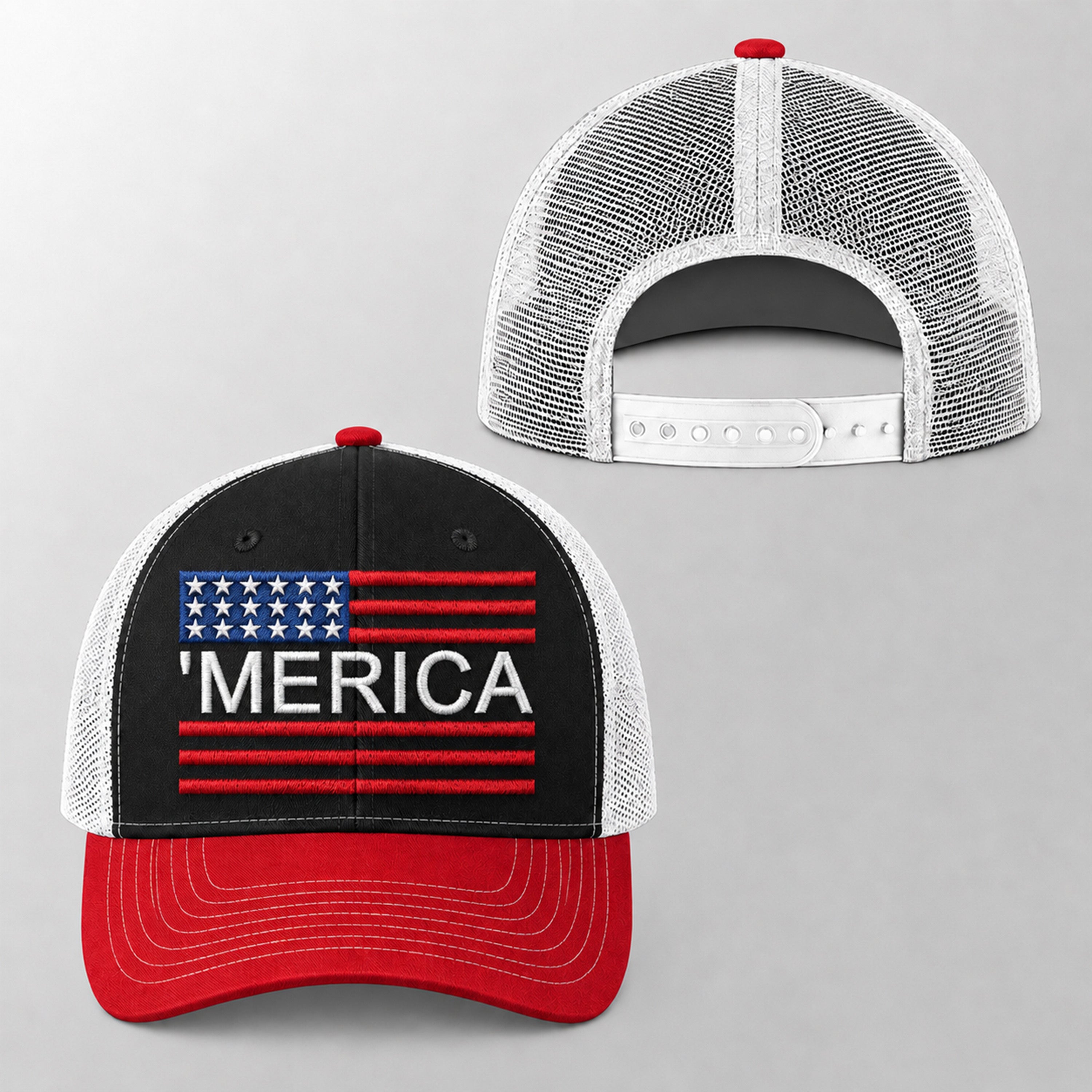 Personalized 4th of July Patriotic Trucker Hat Gift for Dad HN590 - Embroidered Trucker Hat GradoCreations