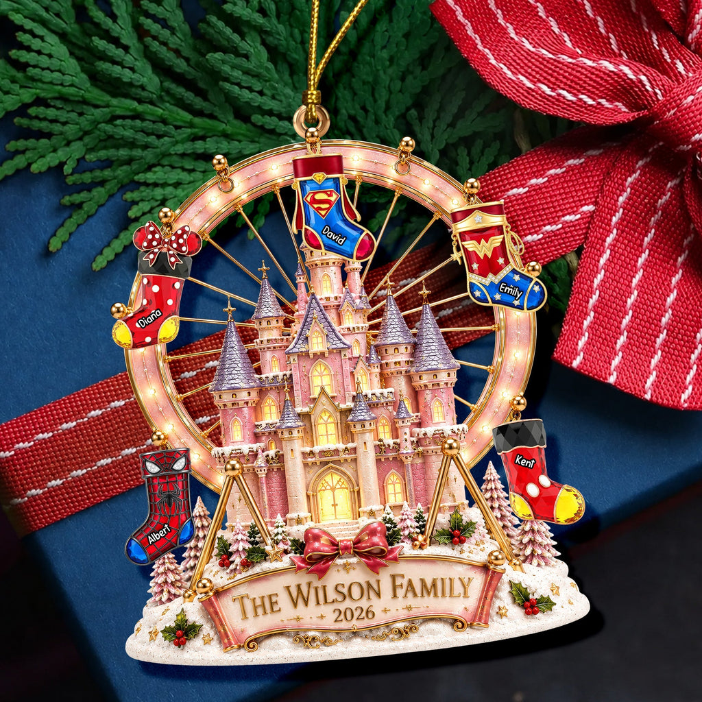 Personalized Acrylic Christmas Castle Ornament with Custom Names for Family Gifts Ornament GradoCreations