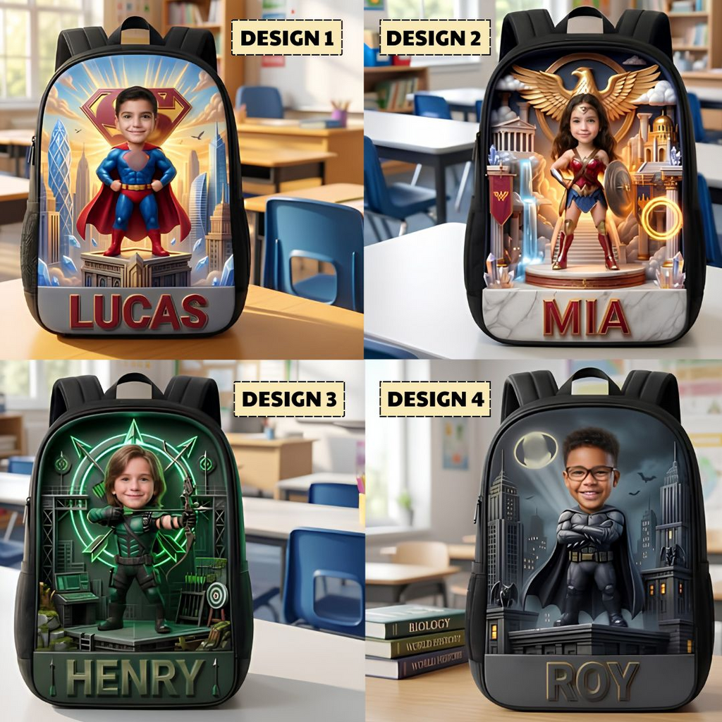Personalized Super Hero Kids Backpack & Lunch Bag Set - Custom Name School Supplies School Bag+ GradoCreations
