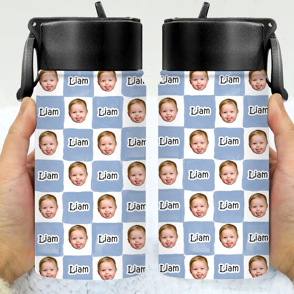 Personalized Water Bottle with Photo & Name Custom Gift for Kids HN590 - Kid Water Bottle With Straw GradoCreations