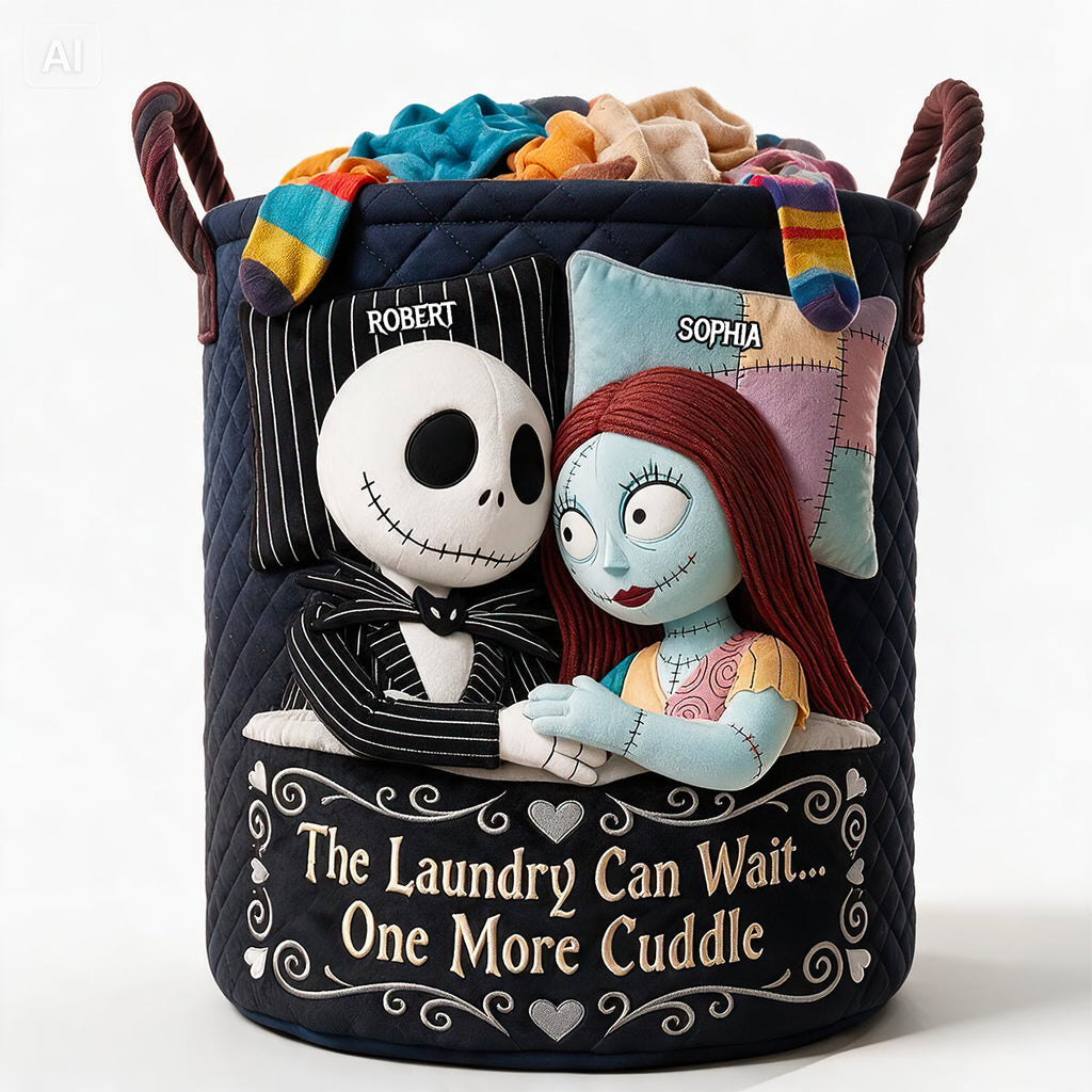 Personalized Quilted Laundry Basket with Fun Cuddle Quote for Couples Quilted Laundry Basket GradoCreations