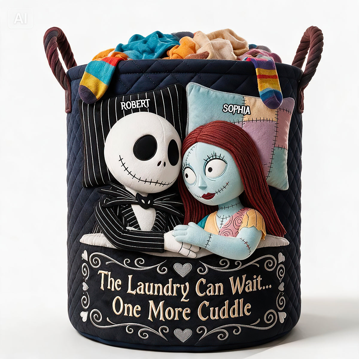 Personalized Quilted Laundry Basket with Fun Cuddle Quote for Couples Quilted Laundry Basket GradoCreations