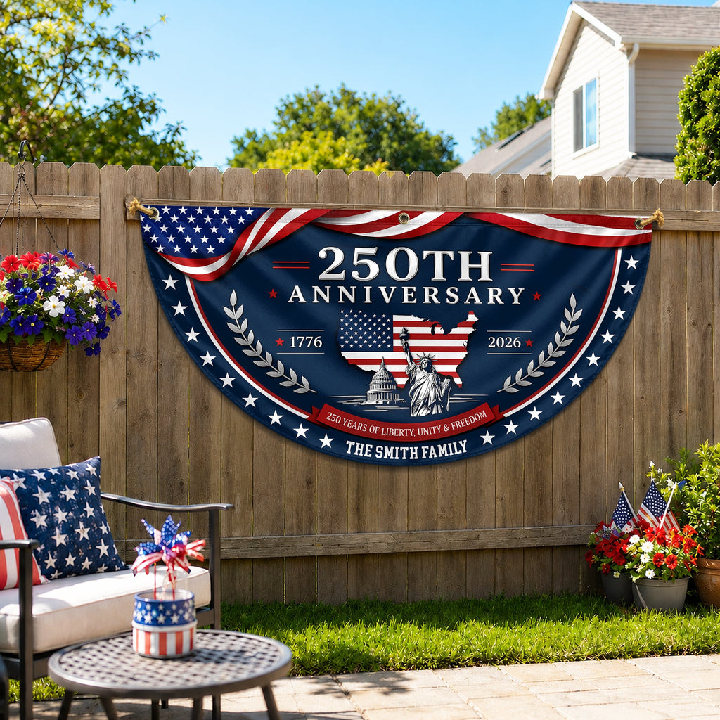 Personalized Family Name Flag 250 Years of Liberty Gift HN590 - Non-Pleated Fan Flag GradoCreations