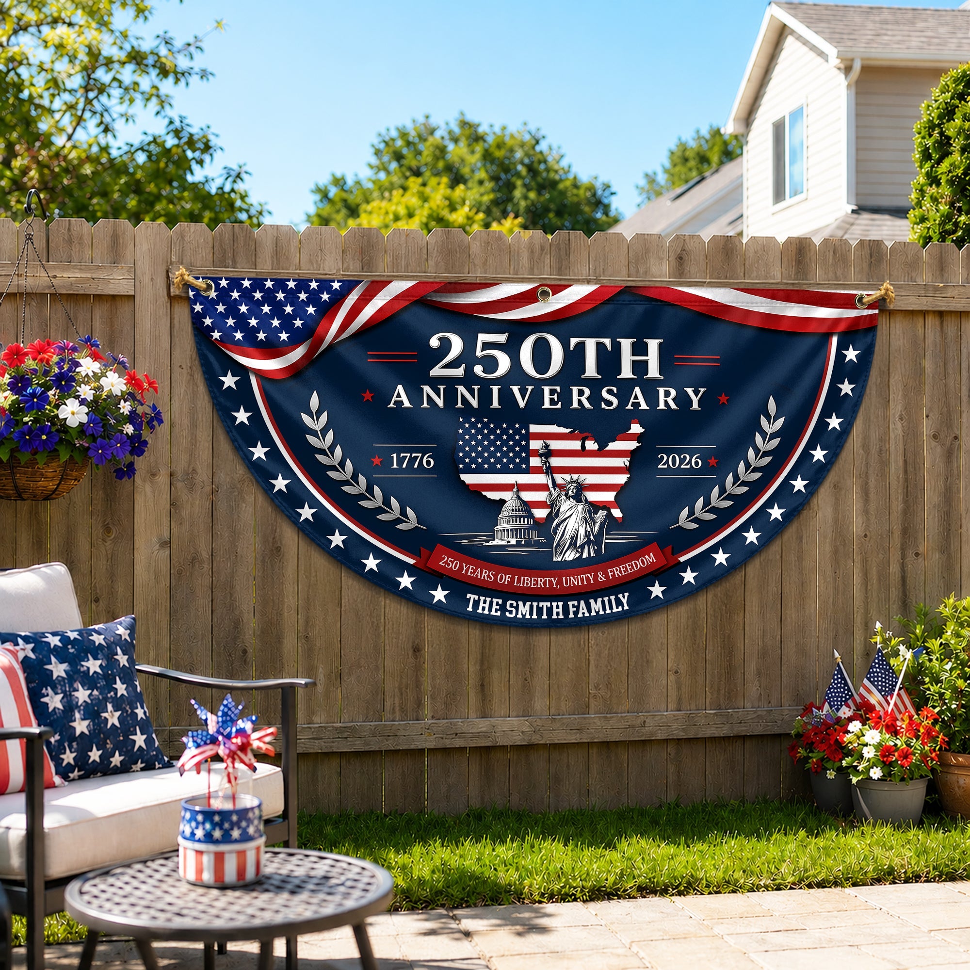 Personalized Family Name Flag 250 Years of Liberty Gift HN590 - Non-Pleated Fan Flag GradoCreations
