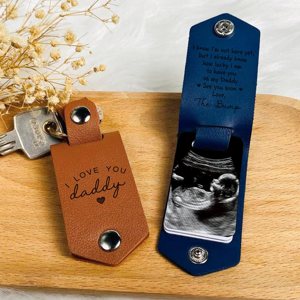 Personalized Baby Ultrasound Photo Leather Keychain Gift for New Dad HN590 - Leather Keychain fix GradoCreations