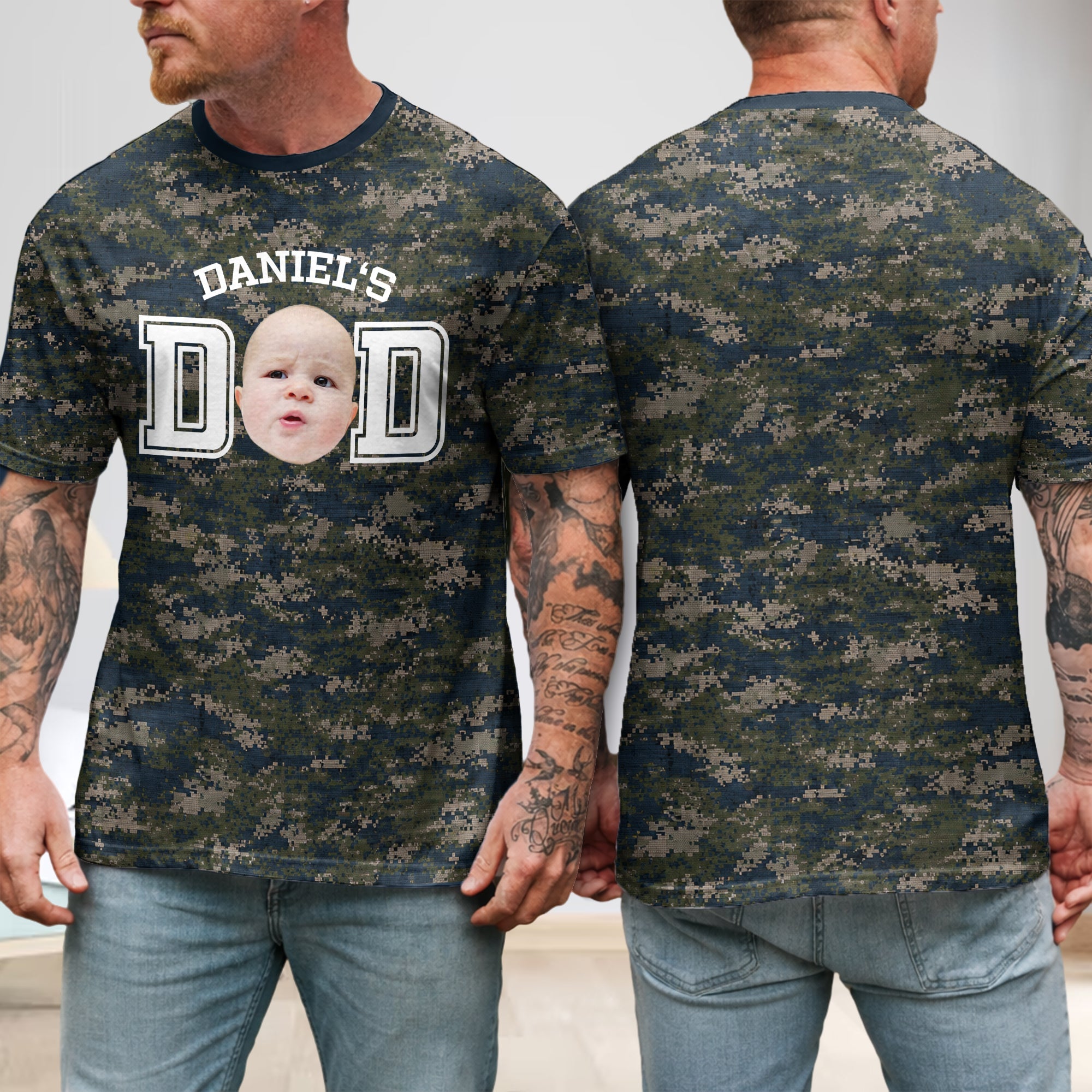 Personalized Camo Photo T-Shirt Custom Gift for Dad HN590 - AOP Tshirt GradoCreations