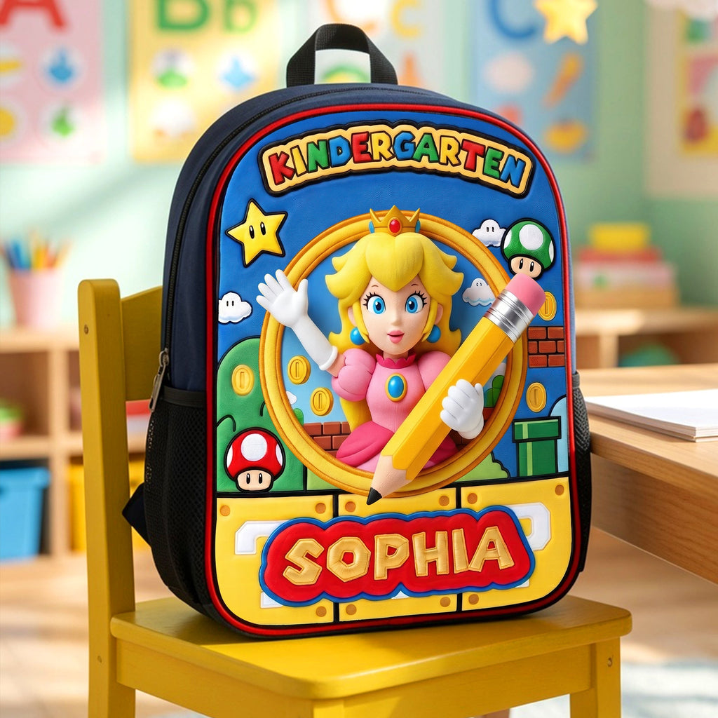 Personalized Mario Cartoon School Backpack for Kids with Name