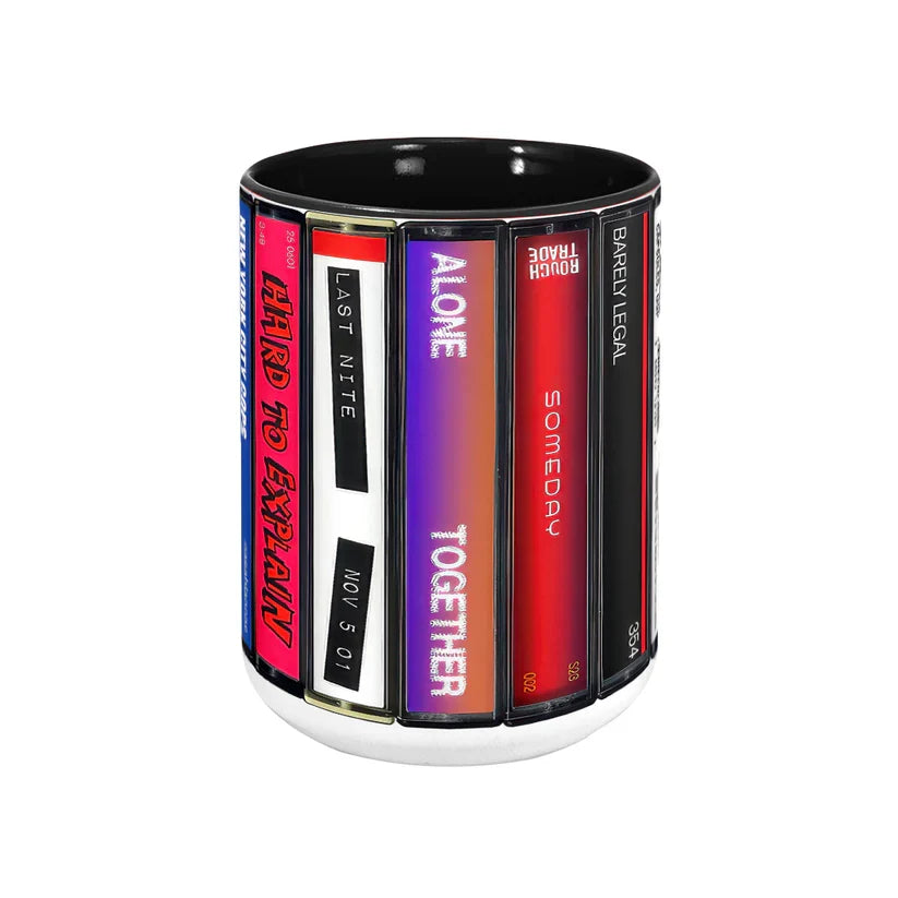 Retro Music Cassette Accent Mug High-Quality Ceramic Gift GradoCreations