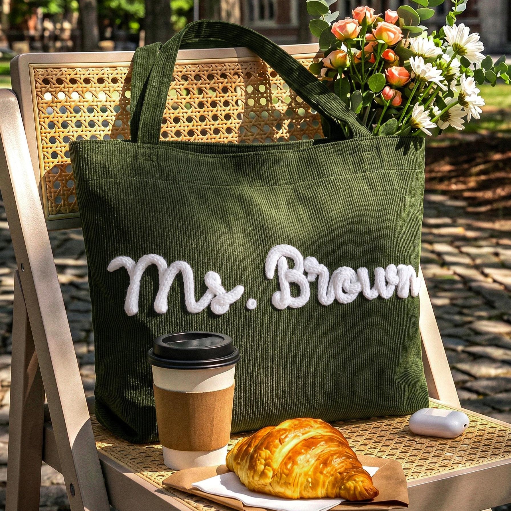 Personalized Corduroy Yarn Tote Bag Teacher Gift Custom Name Corduroy Yarn Tote Bag FIX GradoCreations