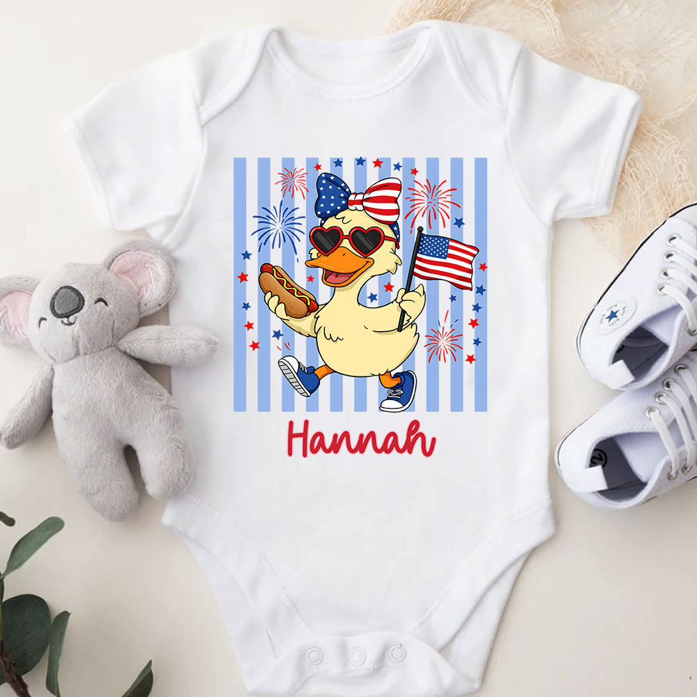 Personalized Patriotic Duck Baby Onesie Gift for 4th of July HN590 - Baby Shirt GradoCreations