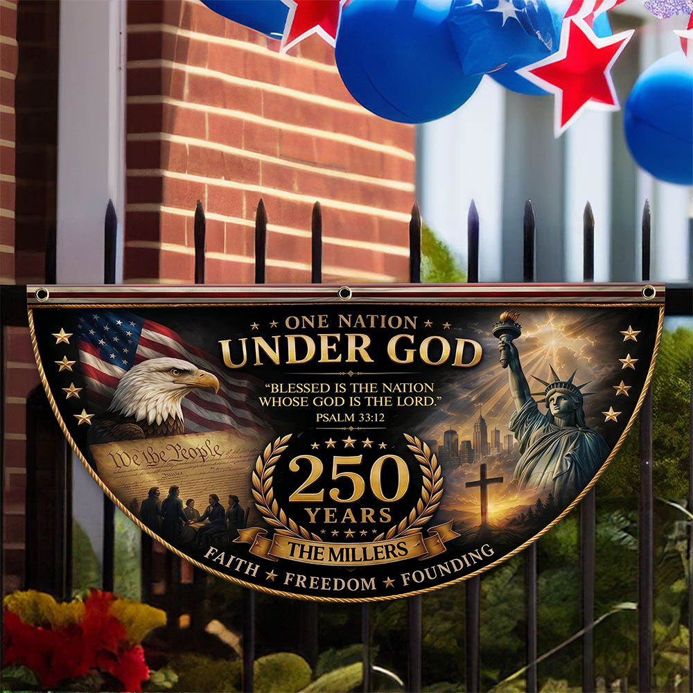 Personalized One Nation Under God Non-Pleated Fan Flag Gift for Family Independence Day HN590 - Non-Pleated Fan Flag GradoCreations