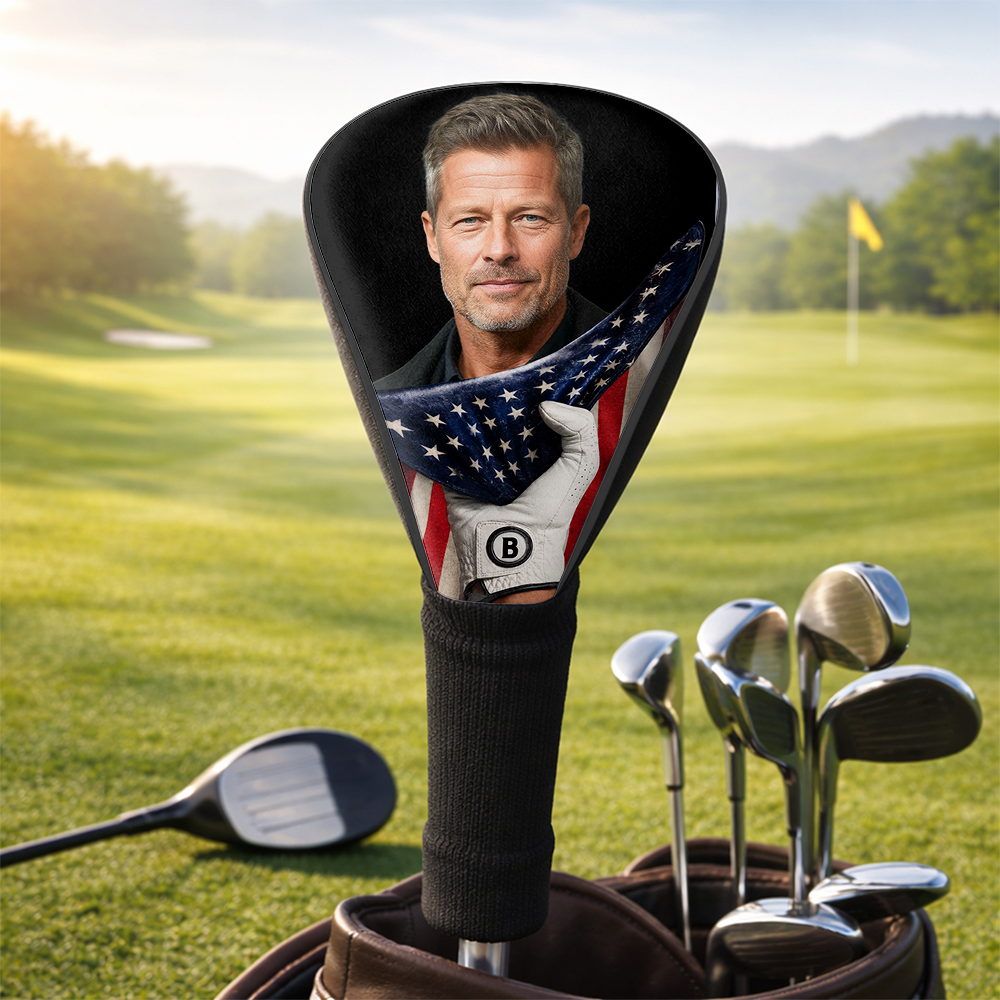 Personalized Golf Club Head Cover Custom Photo US Flag Gift for Dad HN590 - Golf Club Head Cover GradoCreations