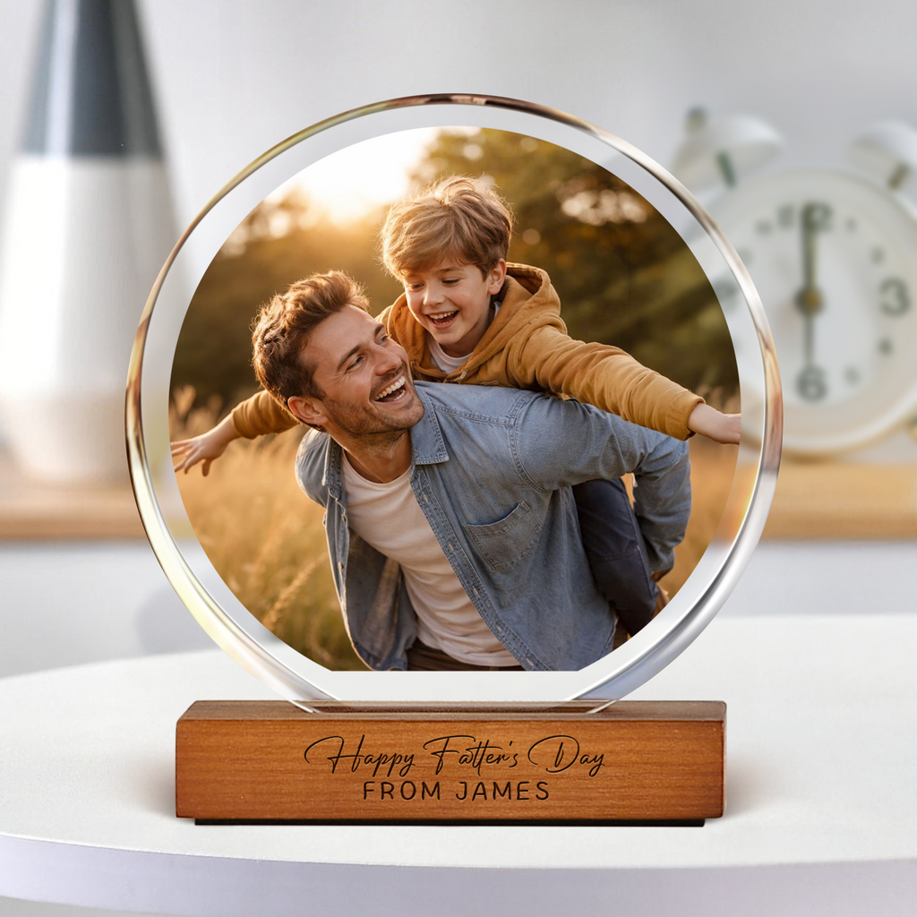 Personalized Acrylic Photo Frame Engraved Gift for Dad HN590 - Round Acrylic Frame Block GradoCreations
