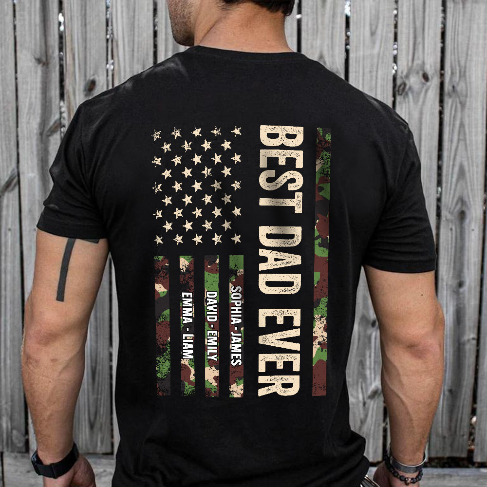 Personalized Best Dad Ever T-Shirt with American Flag Gift for Father HN590 - Tshirt Back GradoCreations