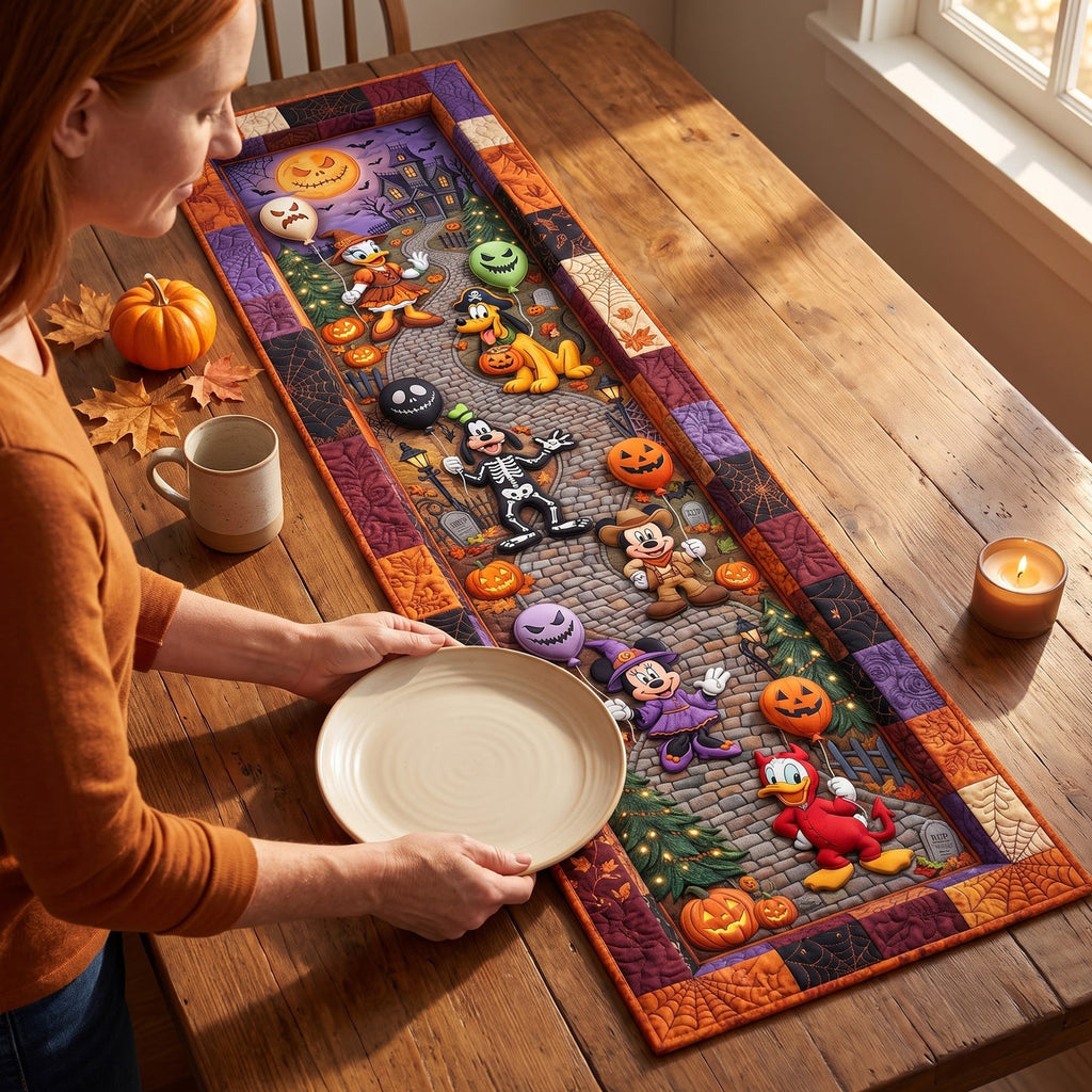 Personalized Halloween Table Runner with Quilted Design for Family Quilt Table Runner GradoCreations