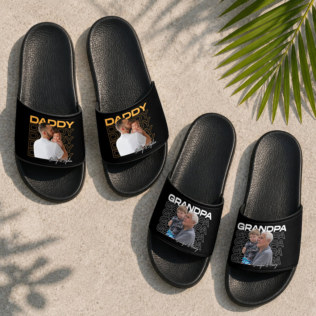 Personalized Slide Sandals Custom Photo Gift for Dad HN590 - Slide Sandals GradoCreations