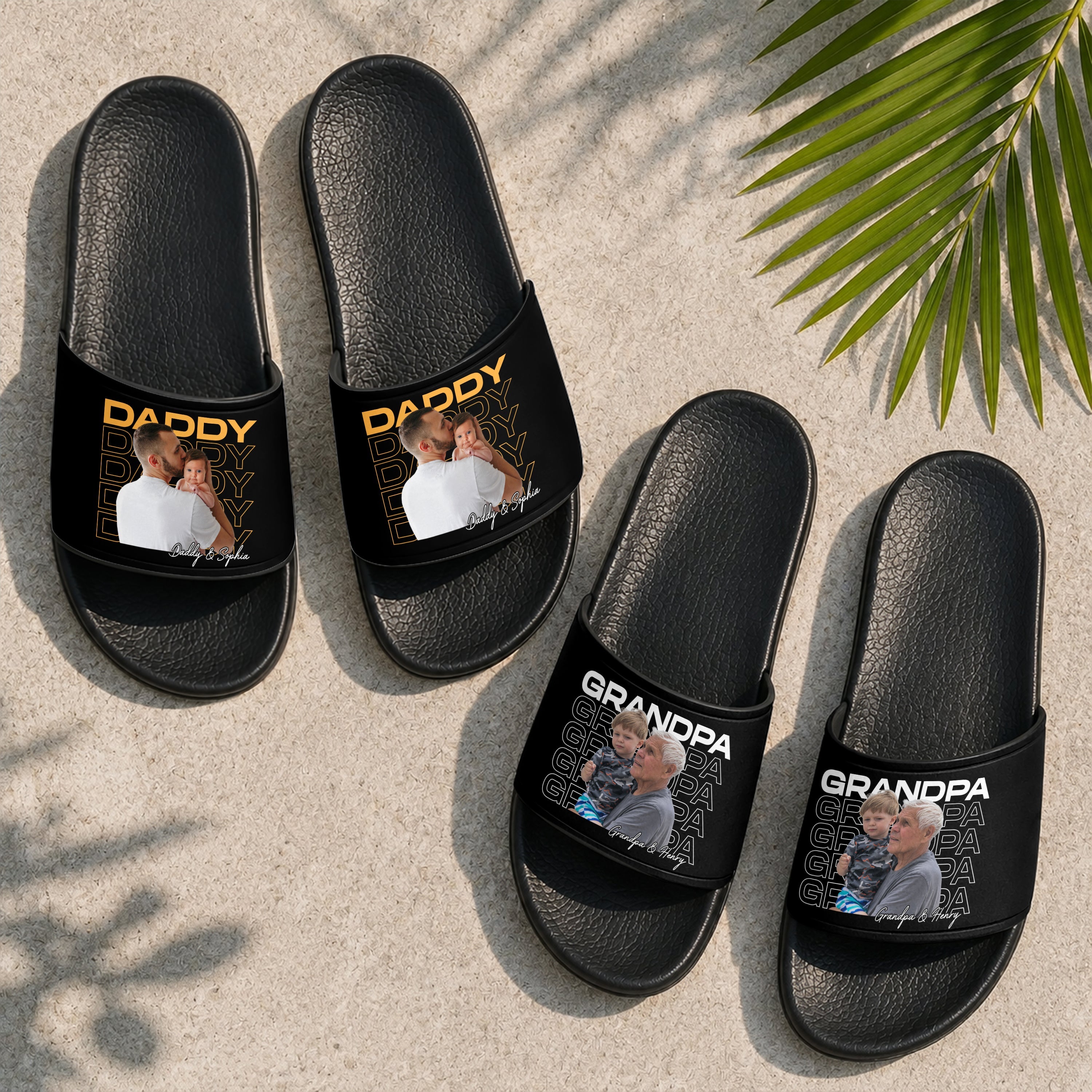 Personalized Slide Sandals Custom Photo Gift for Dad HN590 - Slide Sandals GradoCreations