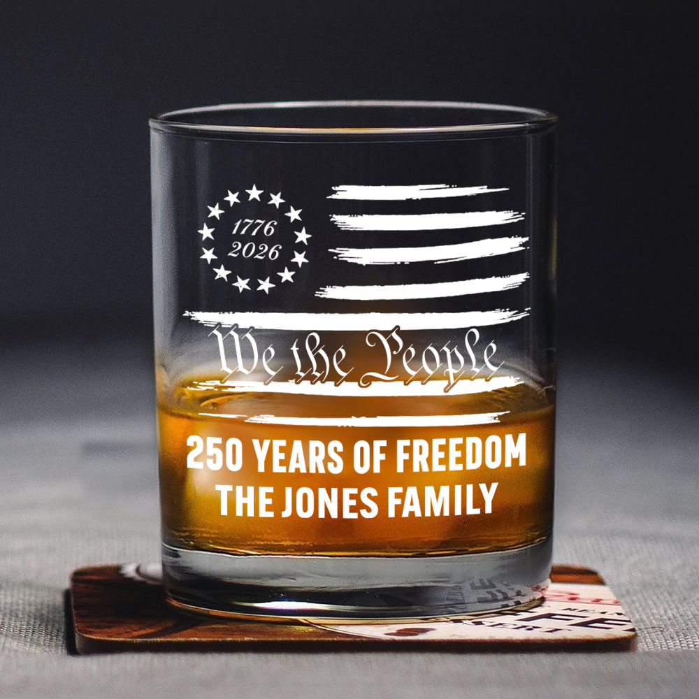 Personalized Whiskey Glass Custom Family Name 250 Years Freedom Gift HN590 - Print Rock Glass GradoCreations