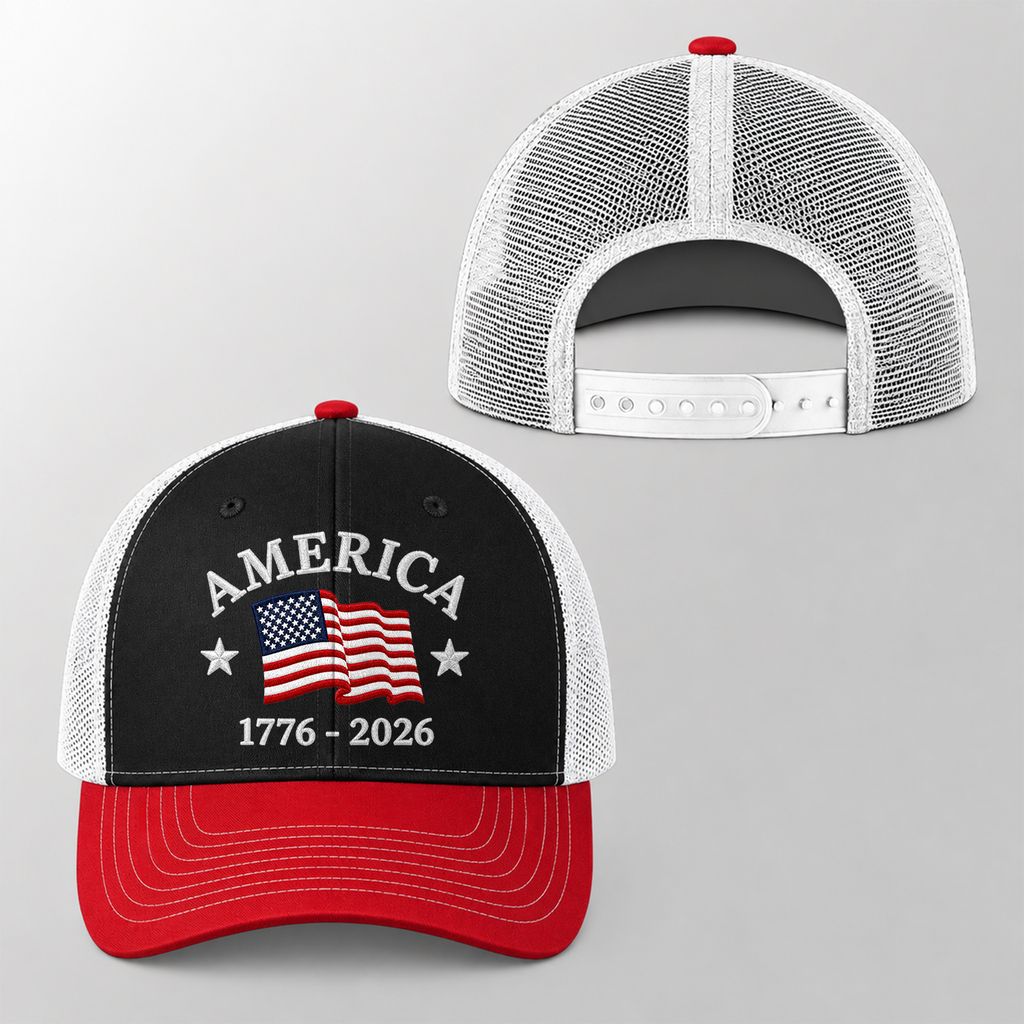 Personalized USA Flag Trucker Hat Gift for 4th of July HN590 - Embroidered Trucker Hat GradoCreations
