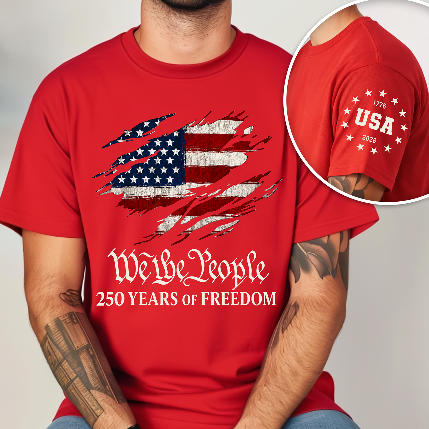 Patriotic Short Sleeve Tee Shirt 250 Years Freedom Gift Short Sleeve Print Shirt GradoCreations