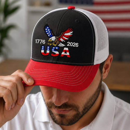 250 Years USA Patriotic Embroidered Trucker Hat Gift HN590 - Embroidered Trucker Hat GradoCreations