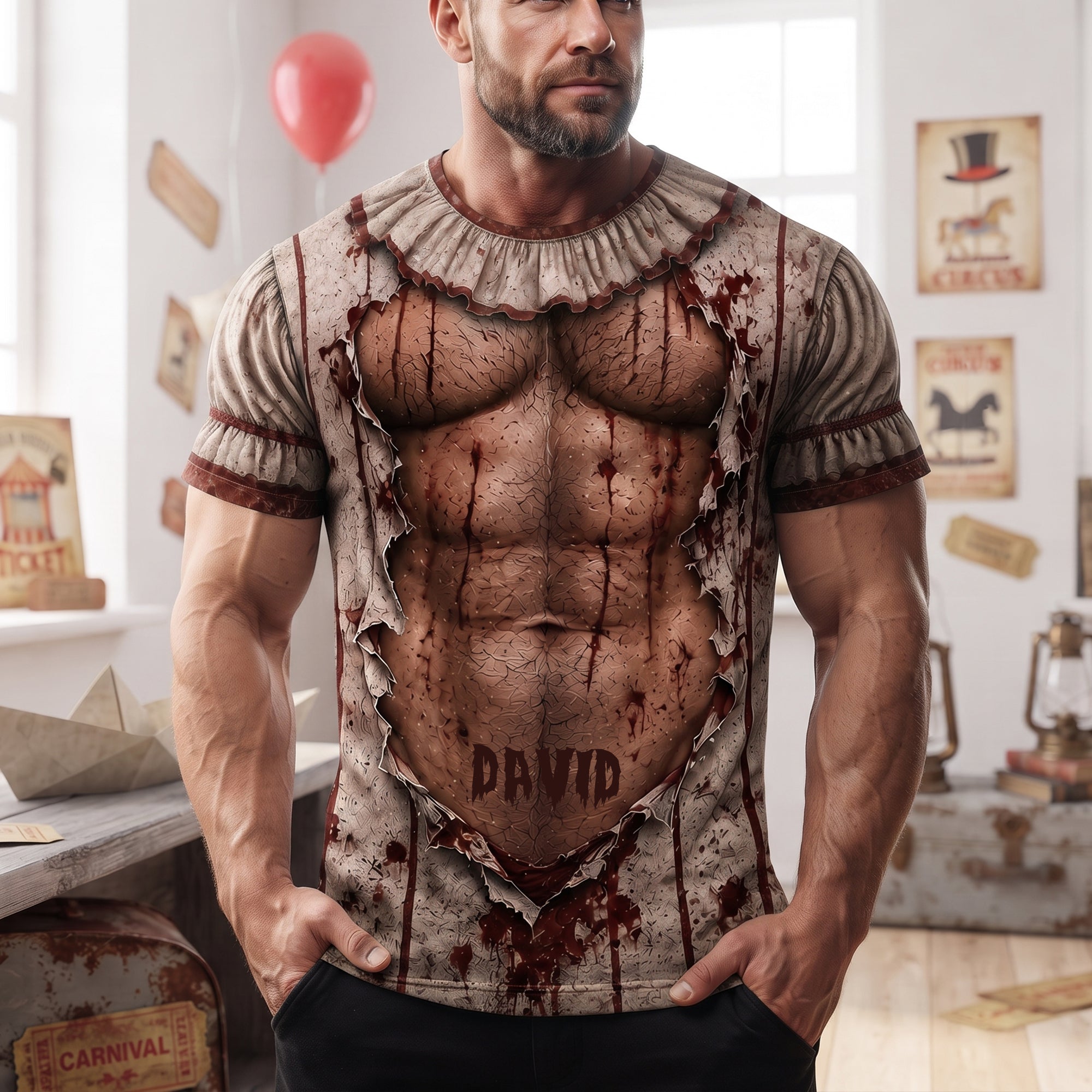 Custom Funny Muscle Horror Clown AOP T-Shirt Costume for Men AOP Tshirt GradoCreations
