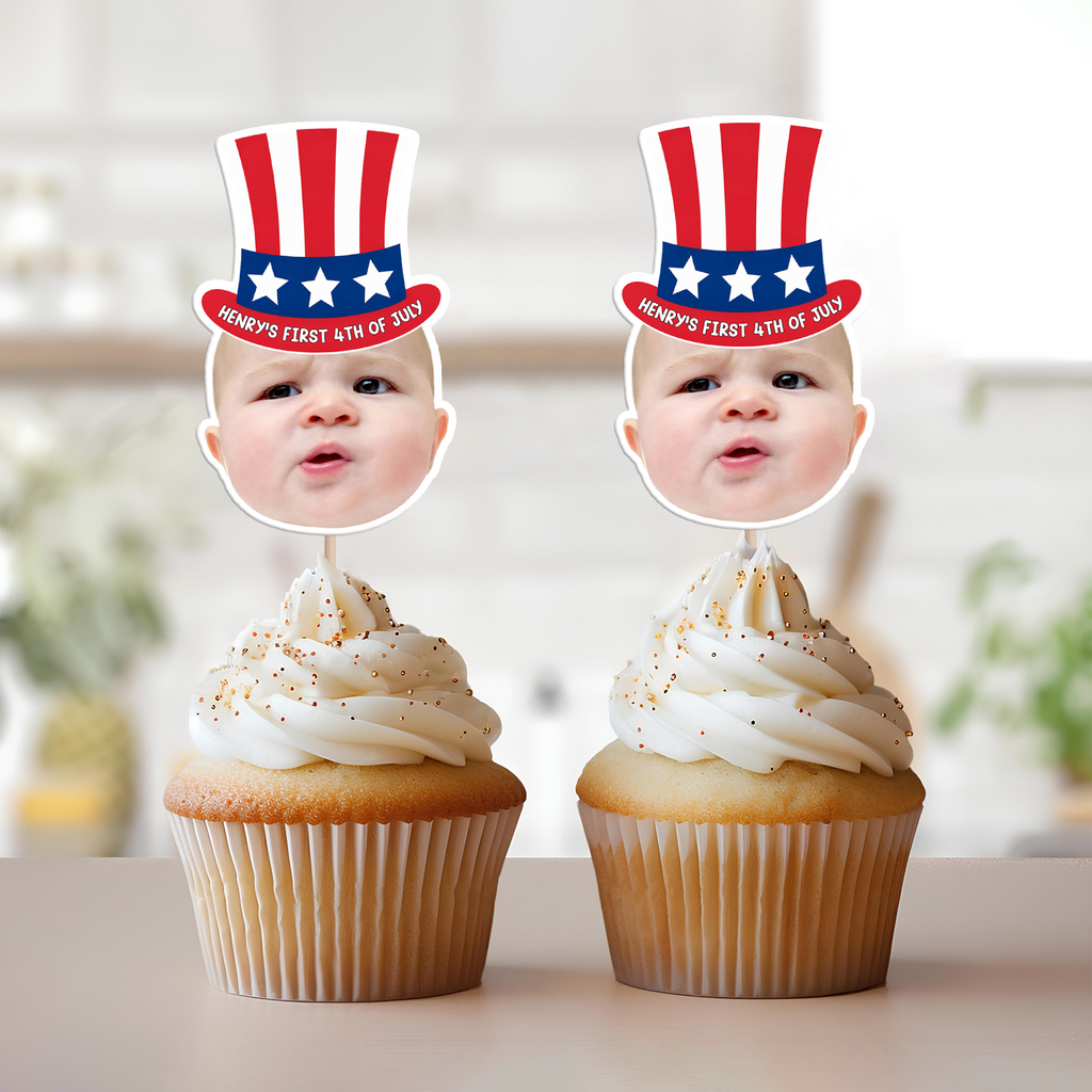 Personalized 4th of July Cupcake Topper Custom Photo Decoration HN590 - Cupcake Topper GradoCreations