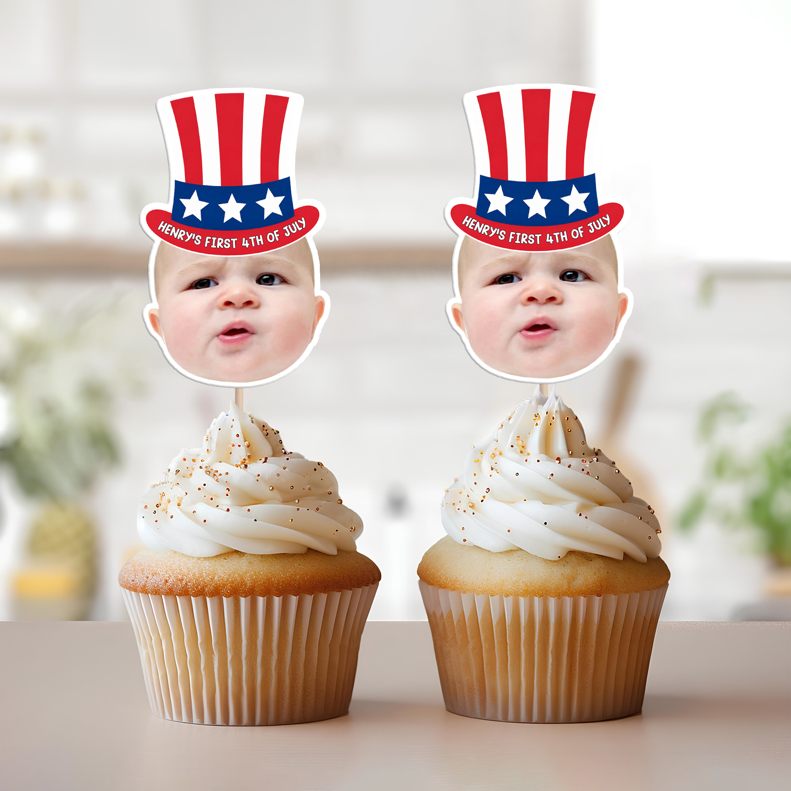 Personalized 4th of July Cupcake Topper Custom Photo Decoration HN590 - Cupcake Topper GradoCreations