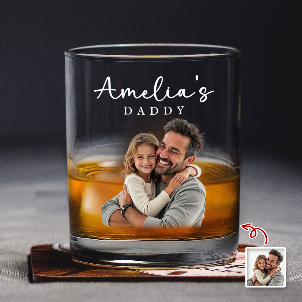 Personalized Photo Whiskey Glass Custom Gift for Dad HN590 - Print Rock Glass GradoCreations