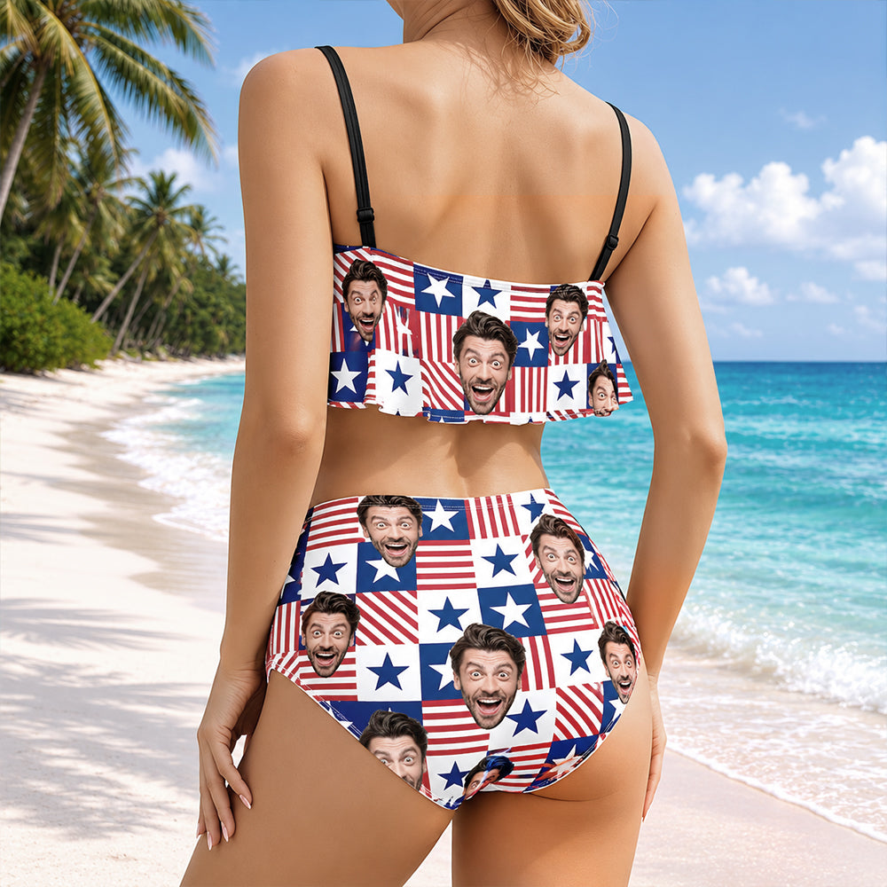 Personalized Photo American Flag Bikini Swimsuit Gift for Women HN590 - Bikini Swimsuit GradoCreations
