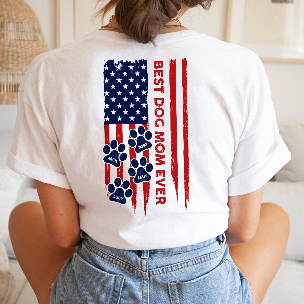 Personalized Dog Dad T-Shirt American Flag Gift for Pet Lovers HN590 - Tshirt Back GradoCreations