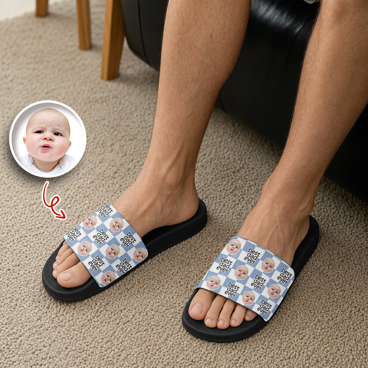 Personalized Slide Sandals Custom Photo Gift for Dad HN590 - Slide Sandals GradoCreations