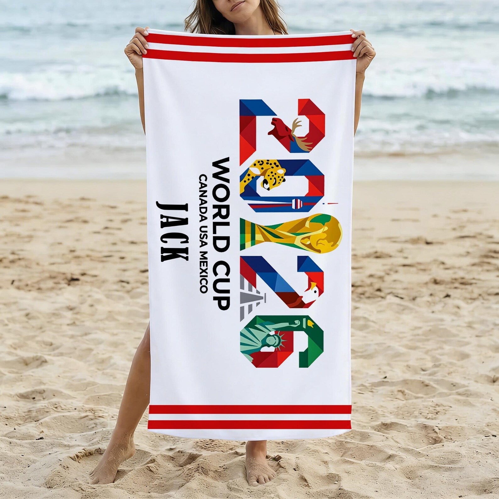 Personalized Soccer Beach Towel 2026 World Cup Gift for Fans