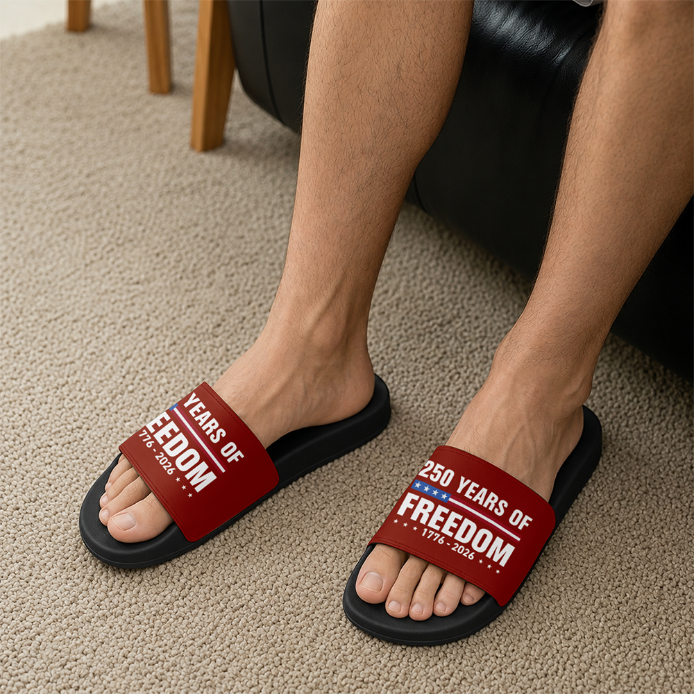 Personalized 250 Years of Freedom Slide Sandals Gift for Dad HN590 - Slide Sandals GradoCreations