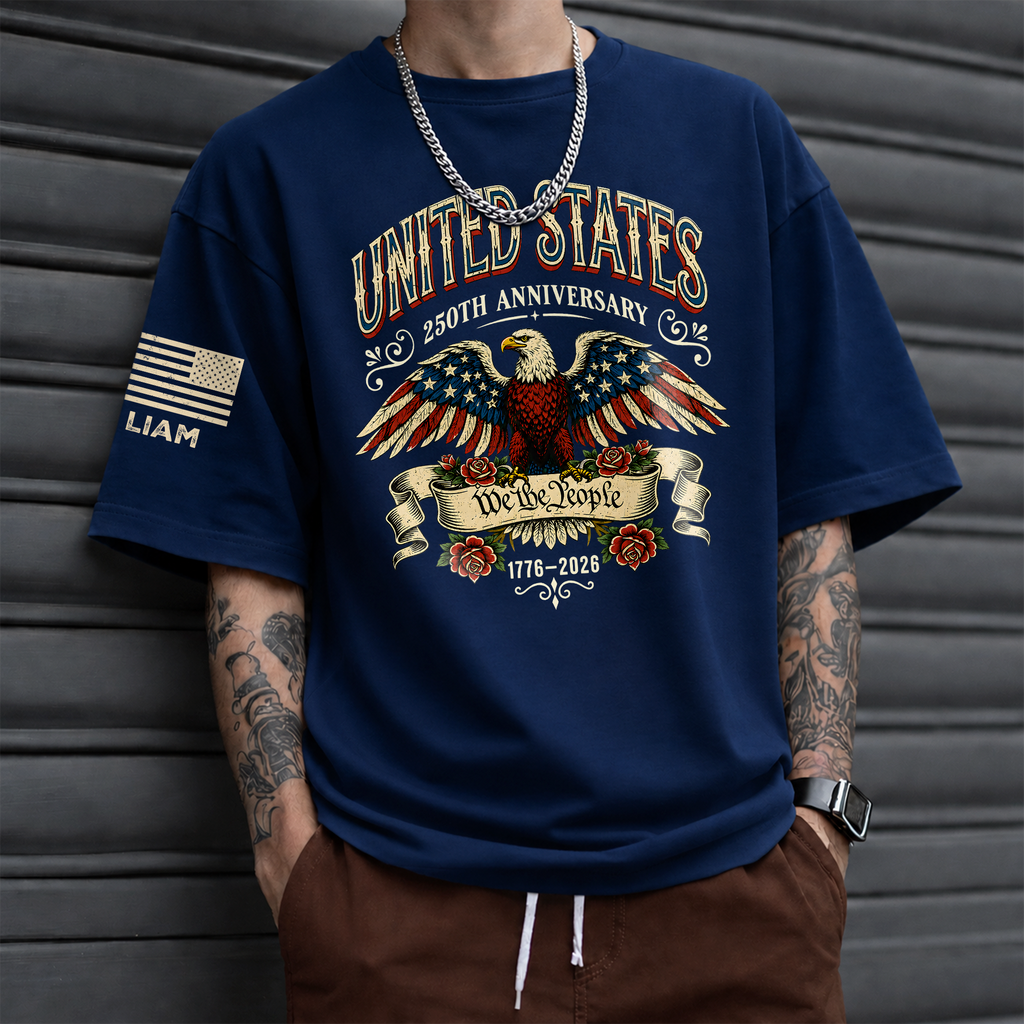 Personalized 250th Anniversary Eagle T-Shirt USA Gift Short Sleeve Print Shirt GradoCreations
