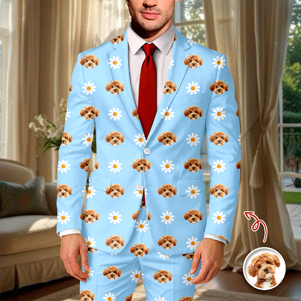 Custom Men's Suit with Pet Face Icon Unique Gift for Pet Owners HN590 - Men's Suits GradoCreations