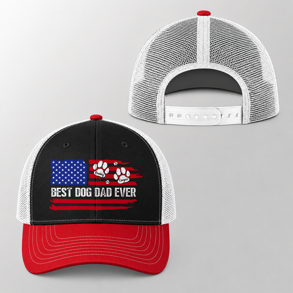 Personalized Dog Dad Trucker Hat Custom Pet Name Gift Idea HN590 - Print Trucker Hat GradoCreations