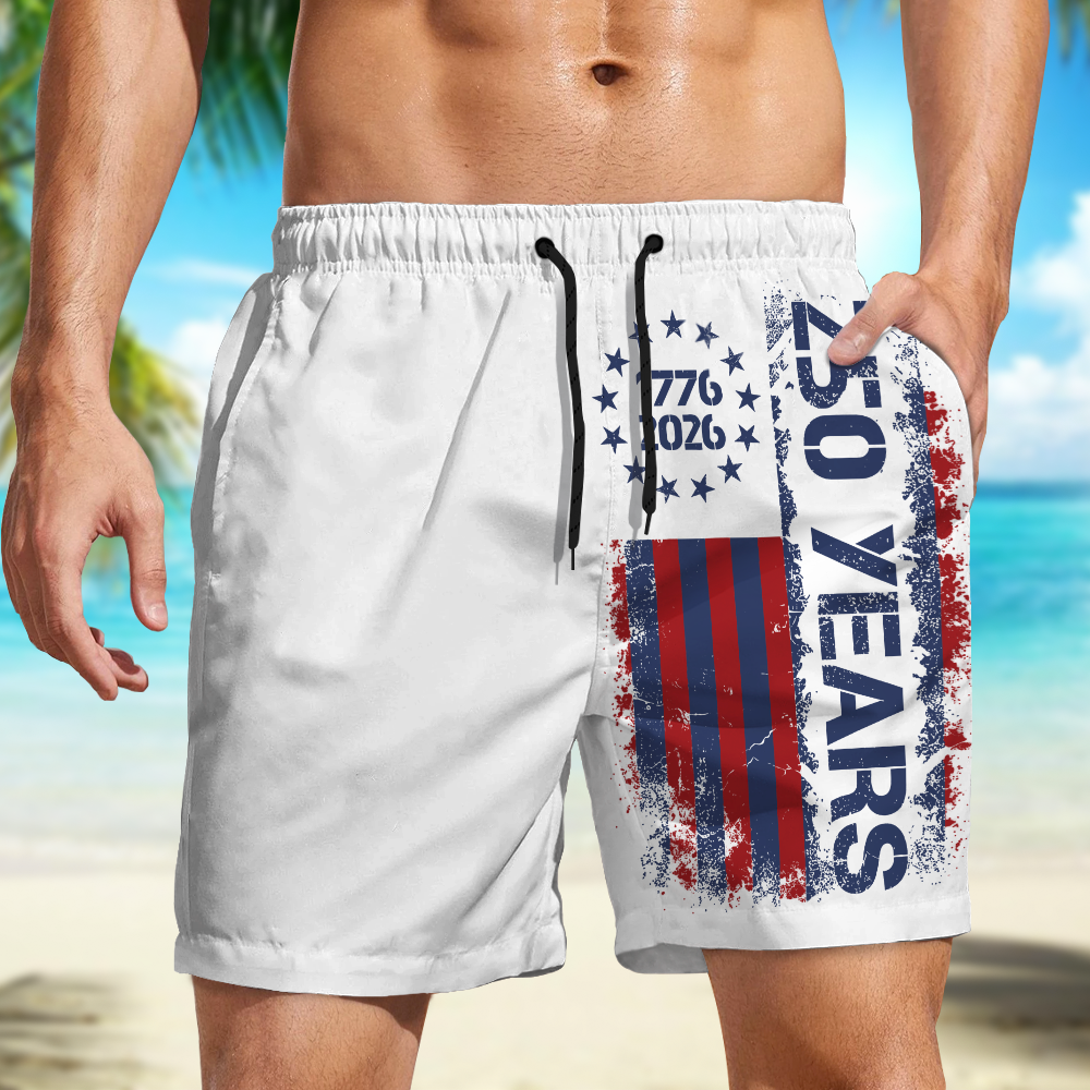Personalized American Flag Beach Shorts Custom Gift for Dad 250th Anniversary HN590 - Beach-Shorts GradoCreations