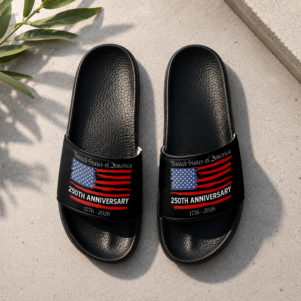 Personalized Eagle Slide Sandals 250th Anniversary Gift for Dad HN590 - Slide Sandals GradoCreations
