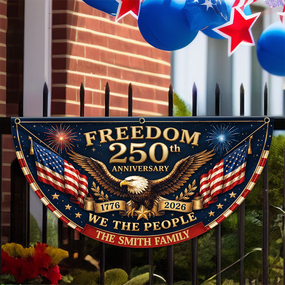 Personalized 250th Anniversary Fan Flag Custom Family Name Patriotic Decor HN590 - Non-Pleated Fan Flag GradoCreations