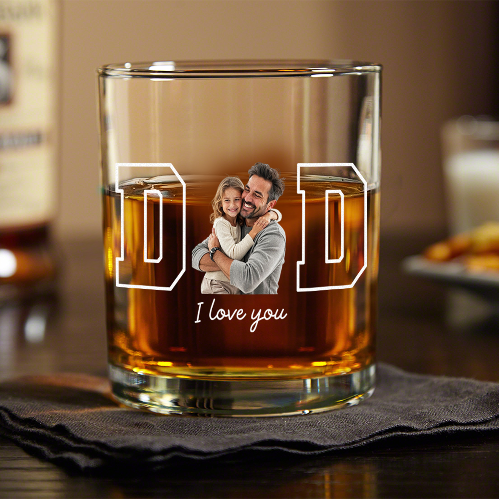 Personalized Photo Whiskey Glass Custom Gift for Dad HN590 - Print Rock Glass GradoCreations