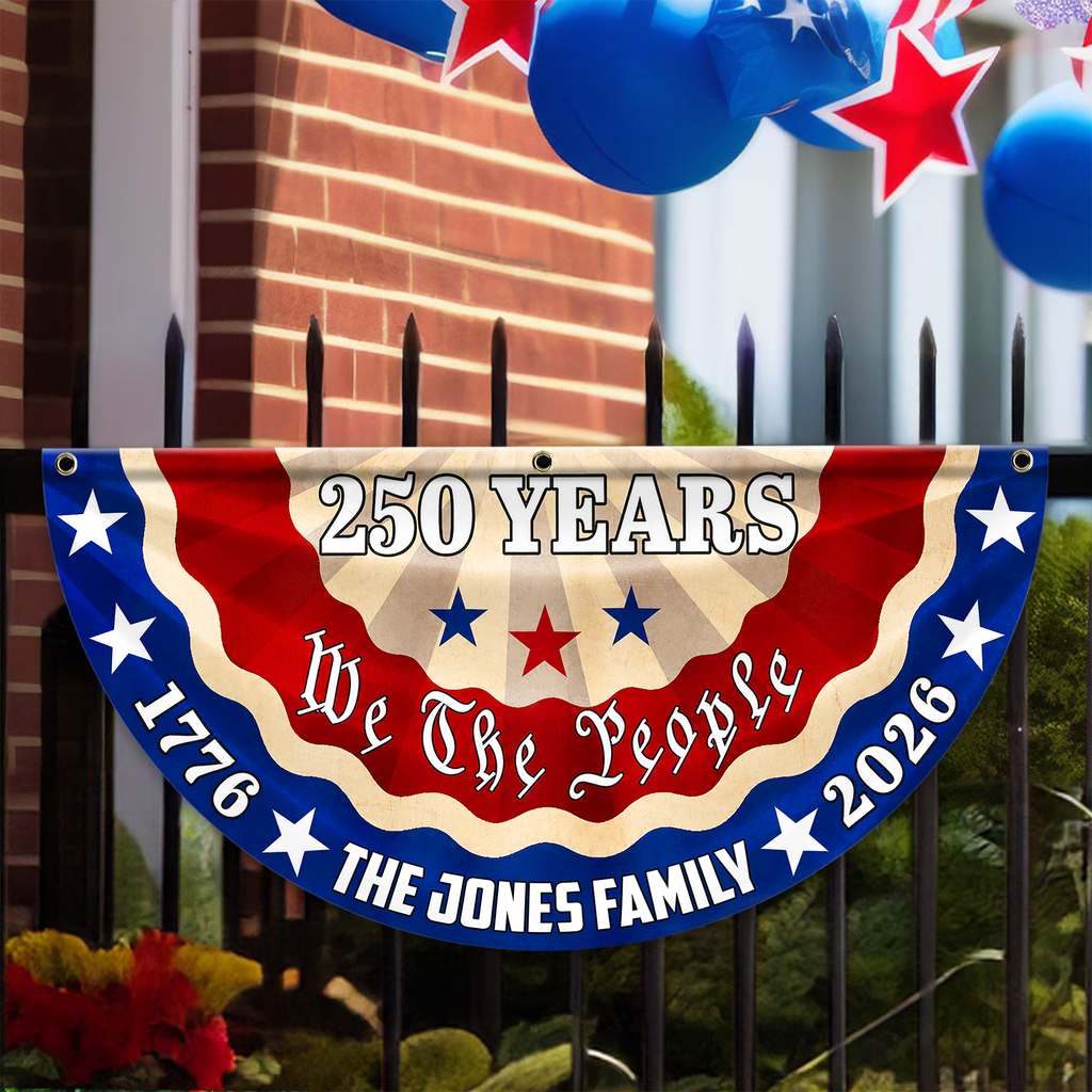 Personalized 250th Independence Day Family Flag Custom Name Gift HN590 - Non-Pleated Fan Flag GradoCreations