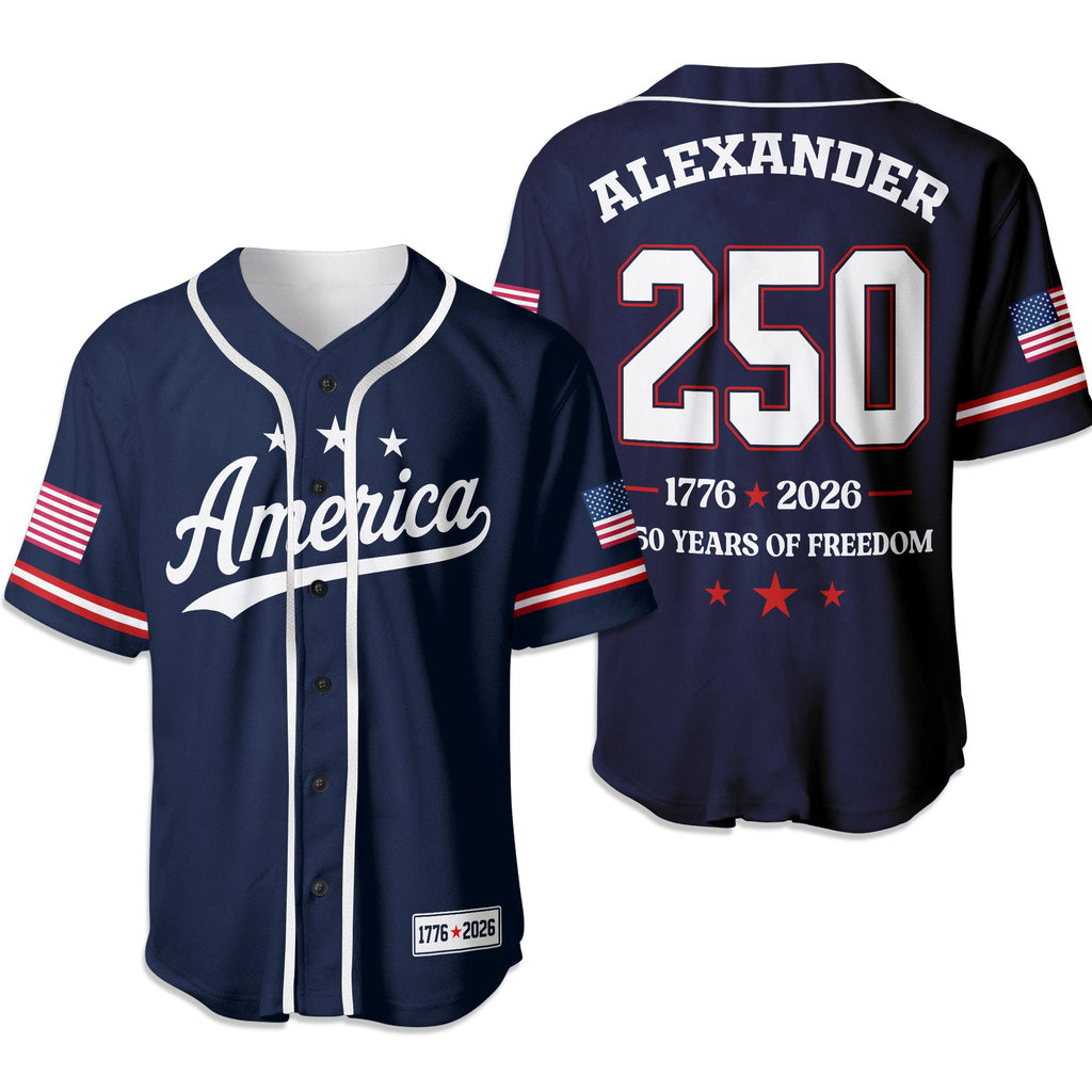 Personalized 250 Years of Freedom Baseball Jersey Custom Name Gift Jersey Baseball Shirt GradoCreations