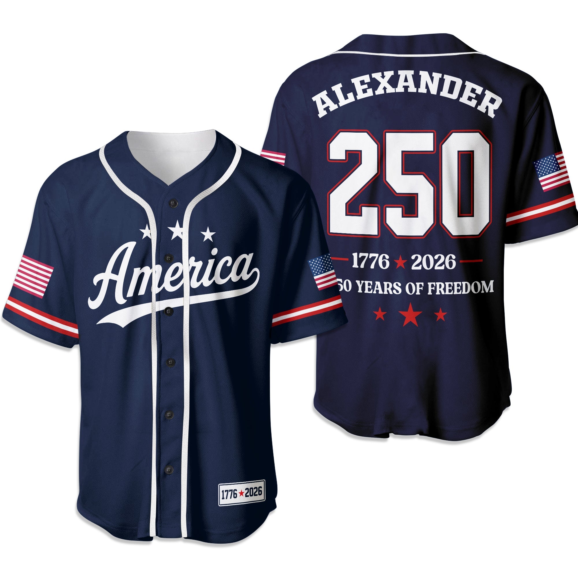 Personalized 250 Years of Freedom Baseball Jersey Custom Name Gift Jersey Baseball Shirt GradoCreations