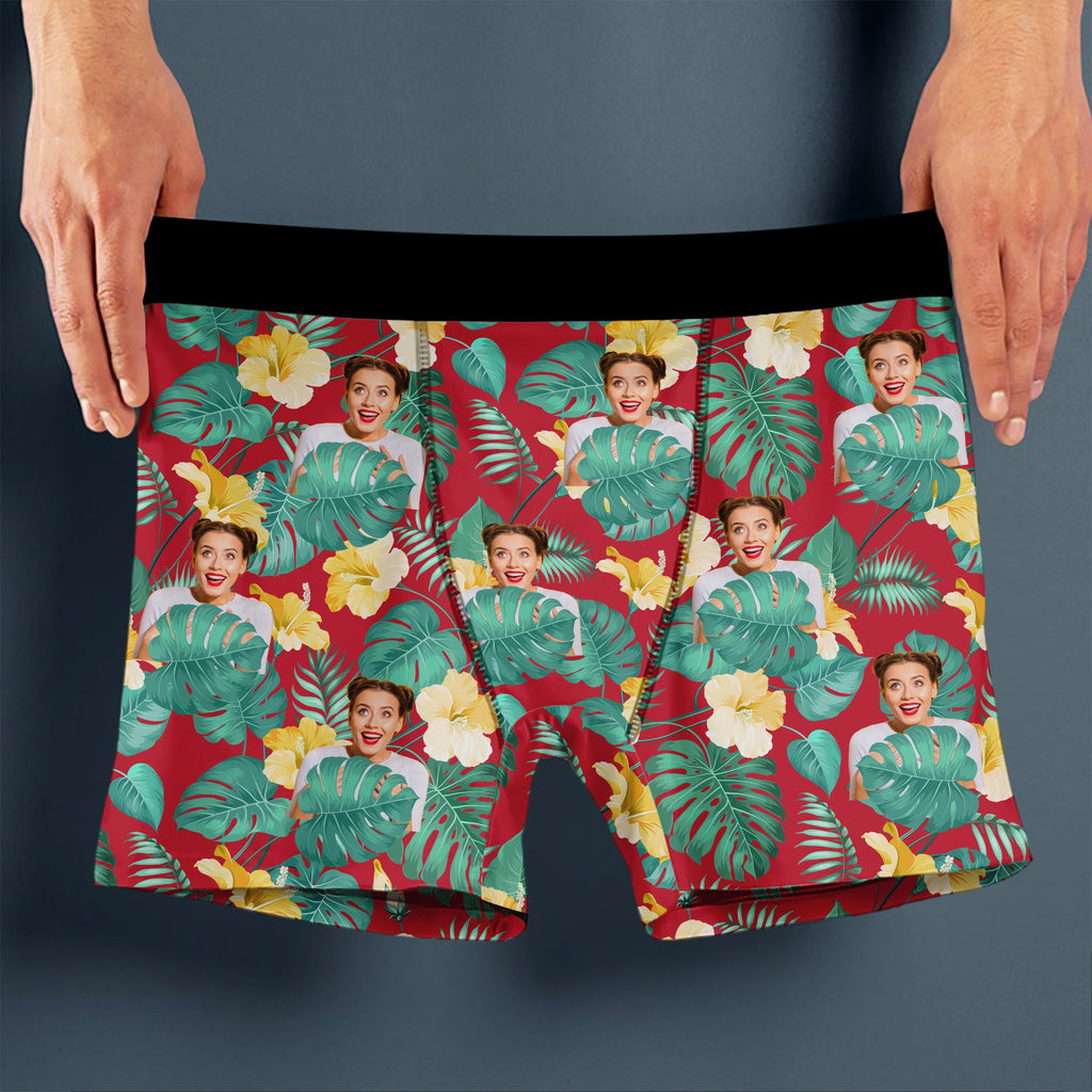 Custom Photo Tropical Floral Boxers Personalized Gift for Husband HN590 - Boxer GradoCreations
