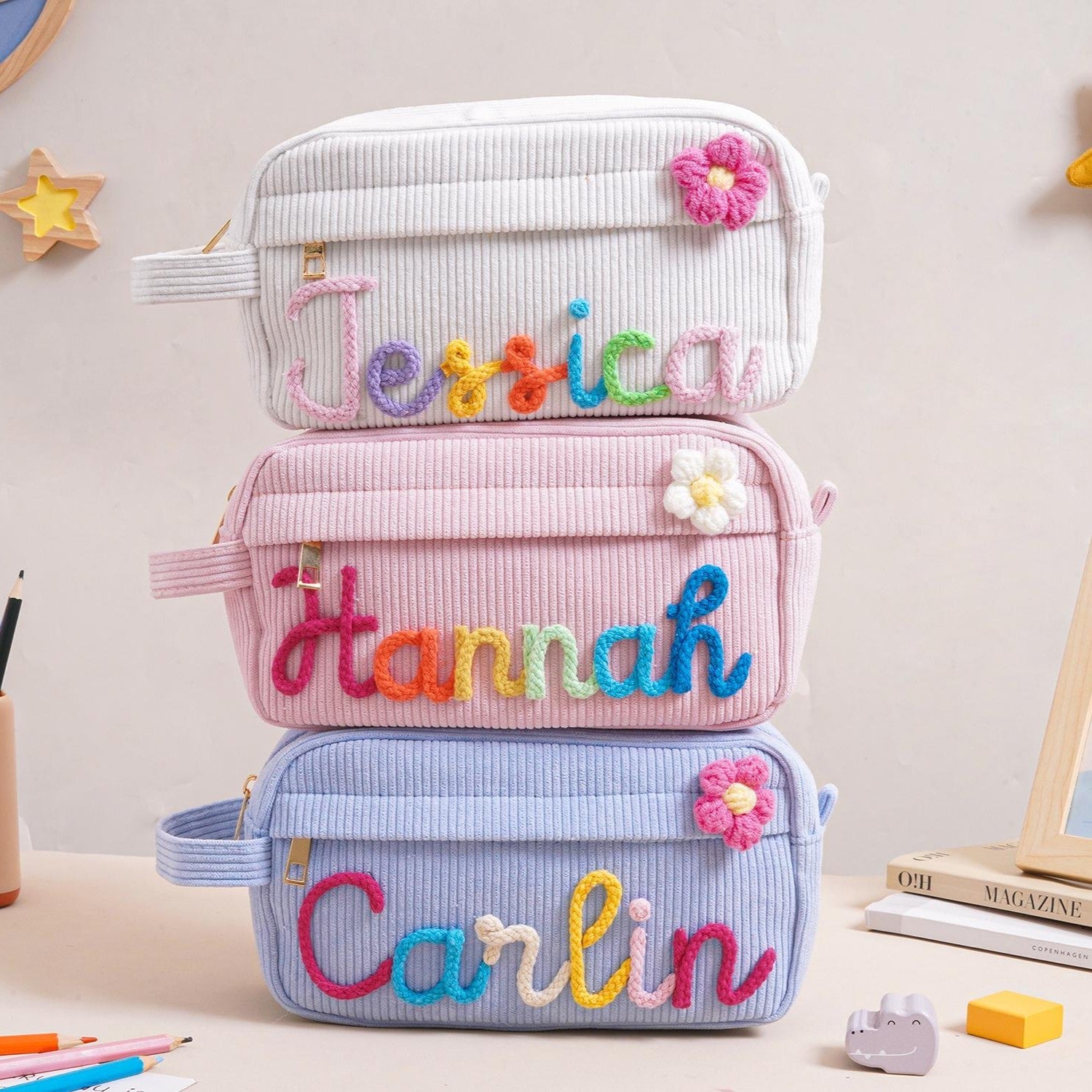 Personalized Corduroy Pencil Case Custom Name Gift for Kids HN590 - Corduroy Pencil Case FIX GradoCreations
